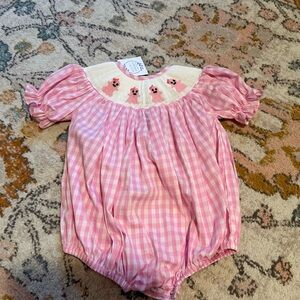 NWT Pleats & Stitches Halloween Pink Gingham Bubble Romper Toddler Girls Ghosts